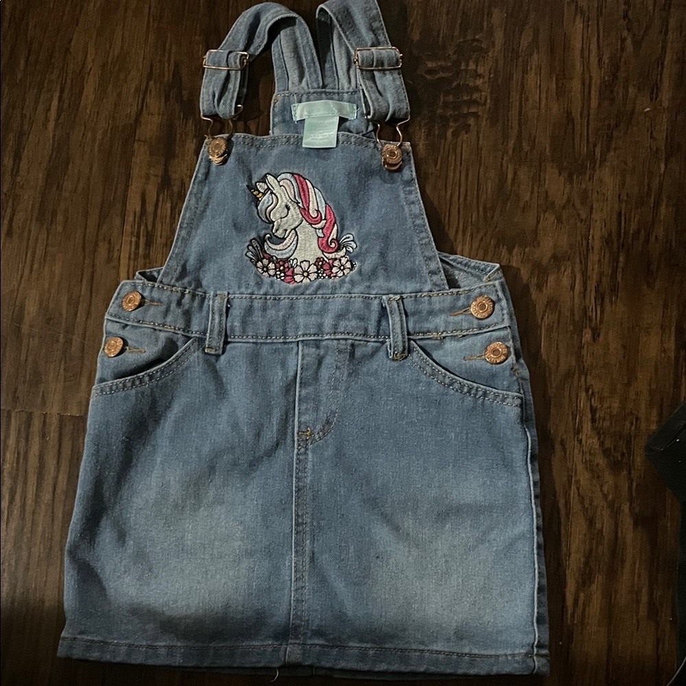 Charming Kids Denim Overalls with Unicorn Embroidery